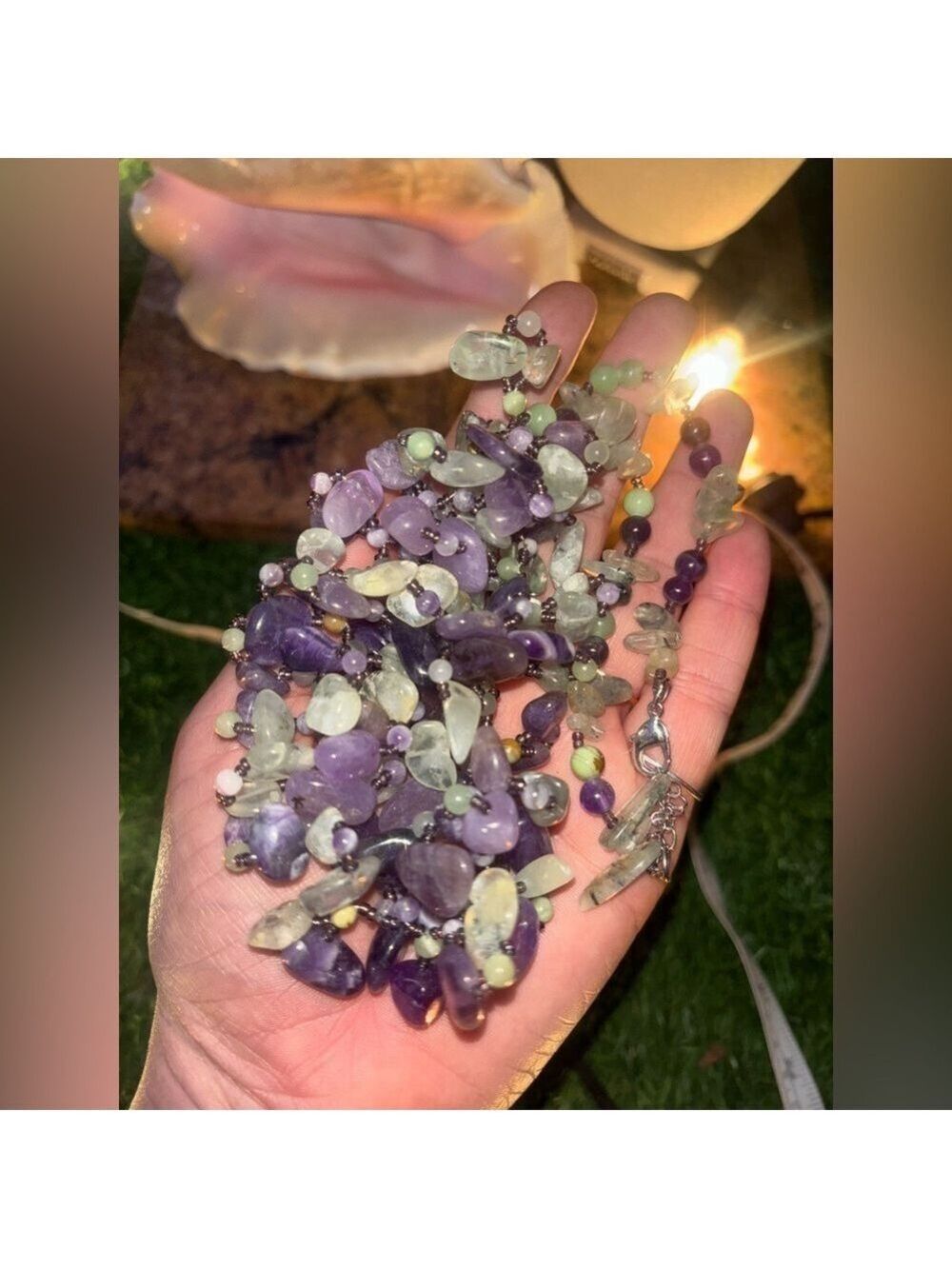 GENUINE Stone Purple Amethyst and Green Prehnite Chunky Necklace 18in Women - Picture 8 of 13